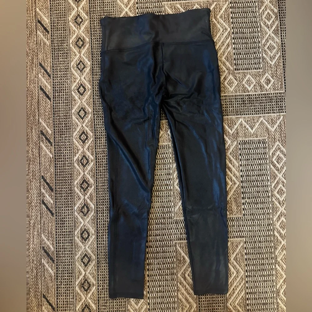 SPANX Black Faux Leather Leggings Size Large Petite